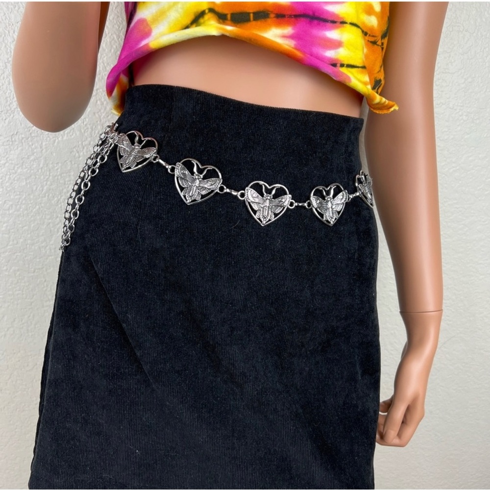 Goth Silver Link chain belt with moths - Picture 7 of 7